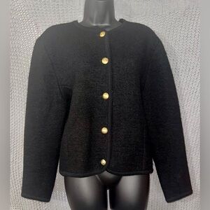 Vintage The Eagles Eye Cottagecore Grandma Cardigan 100% Wool Sweater Sz M Black